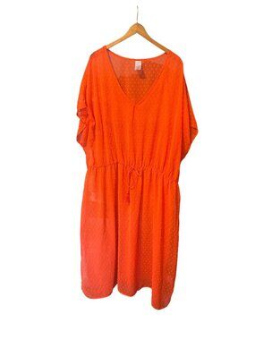 Time and Tru Swim Cover Up Swiss Dot  Sheer Orange 3X Drawstring Waist Tassel